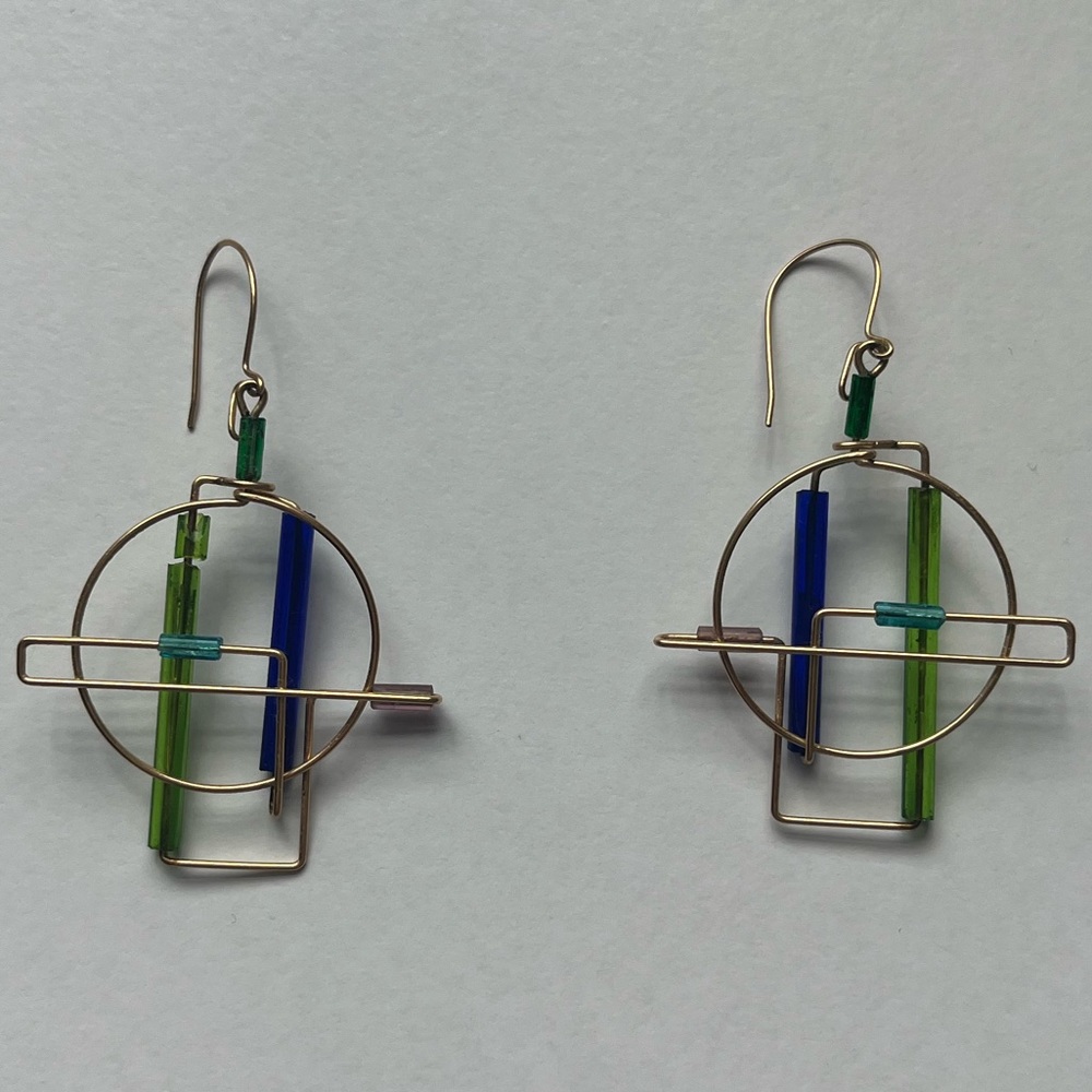 Blue and green geometric earrings